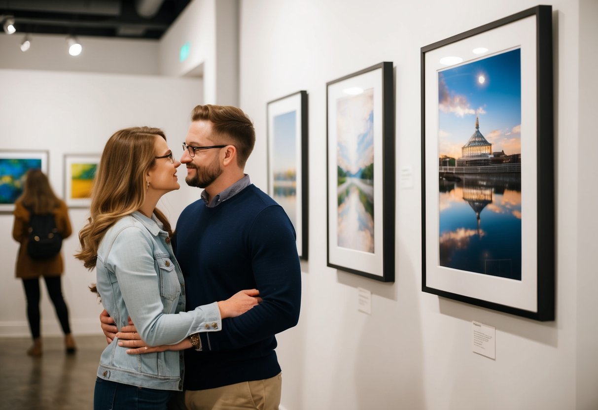 A couple admires artwork in Summit Artspace, Akron, Ohio