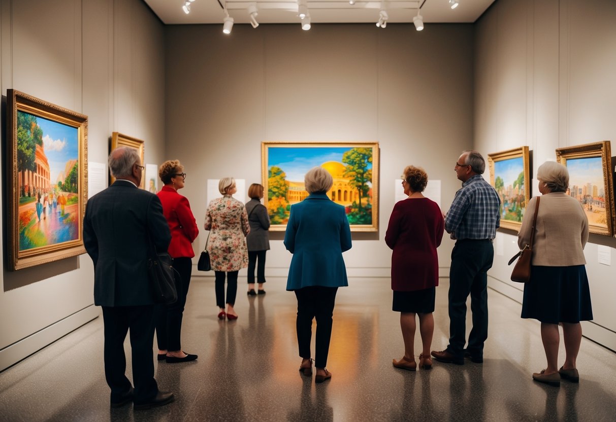 Visitors admiring colorful paintings and sculptures in the Oklahoma City Museum of Art