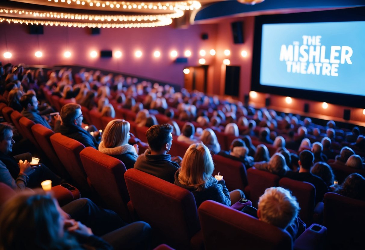 The Mishler Theatre is filled with cozy moviegoers, illuminated by the soft glow of the screen as they settle in for a night of entertainment