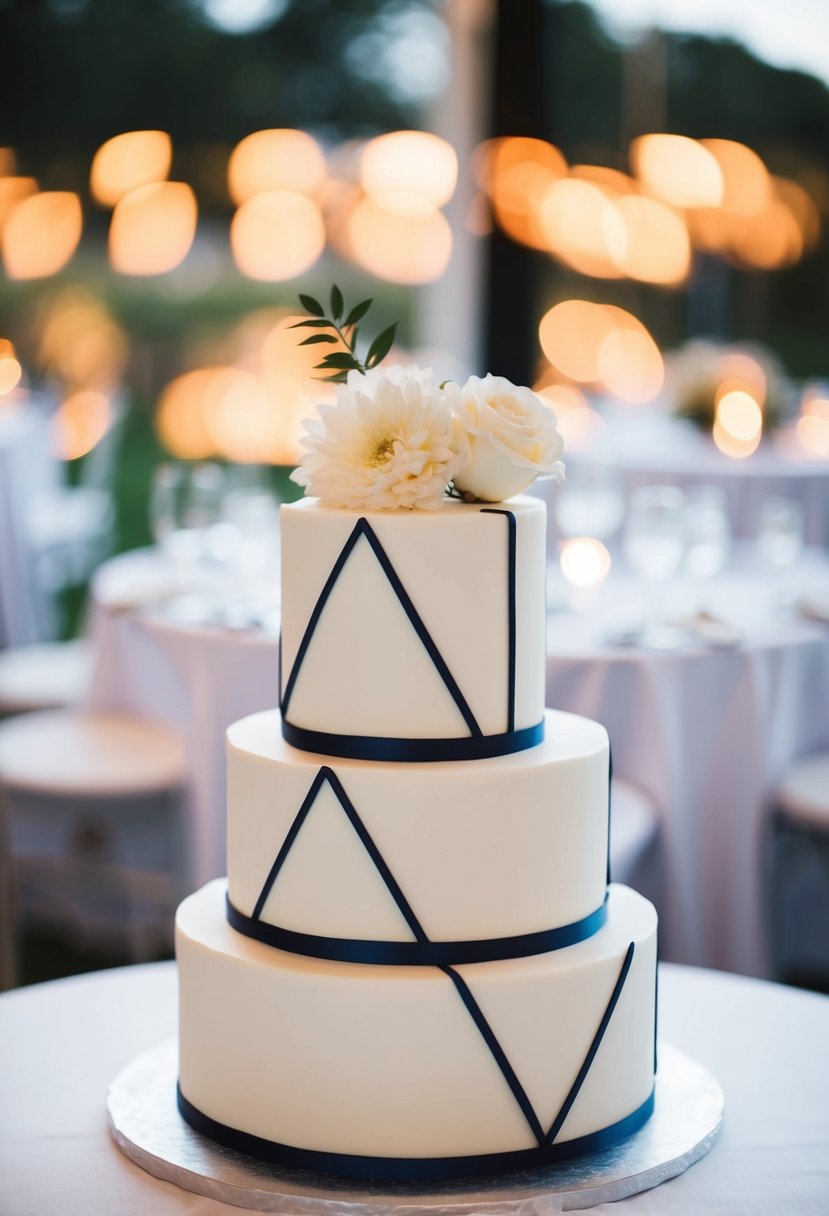 A two-tier wedding cake with minimalist geometric design