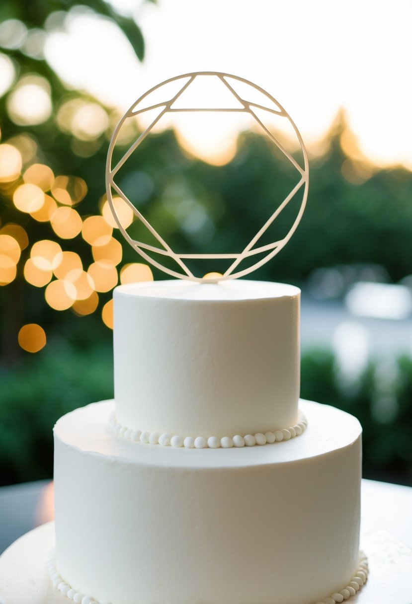 A simple, geometric wedding cake topper with clean lines and modern shapes
