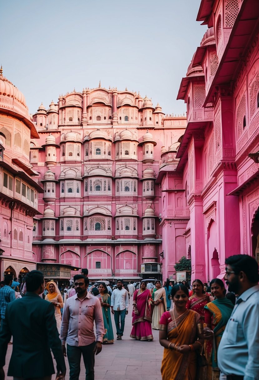 The bustling streets of Jaipur, adorned with pink-hued buildings and intricate architecture, create a romantic ambiance for honeymooners in India