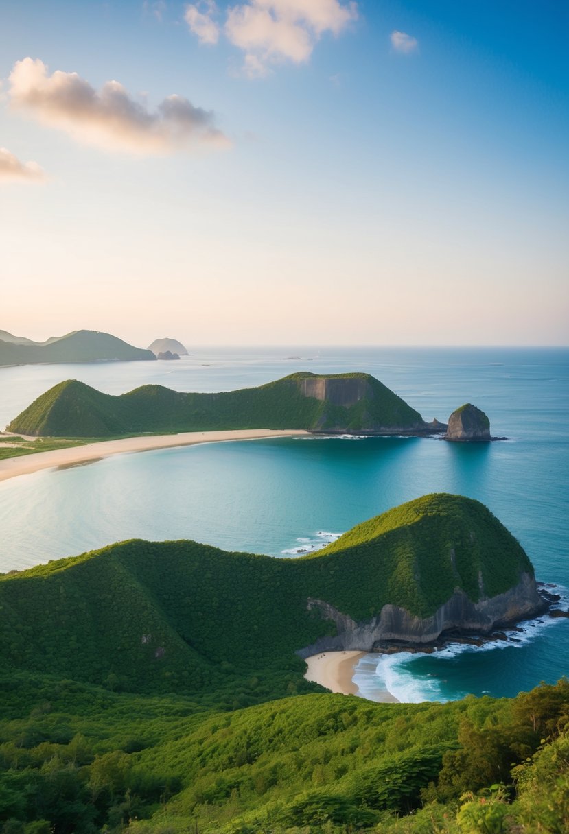 Lush green landscape of Jeju Island with volcanic rock formations and pristine beaches