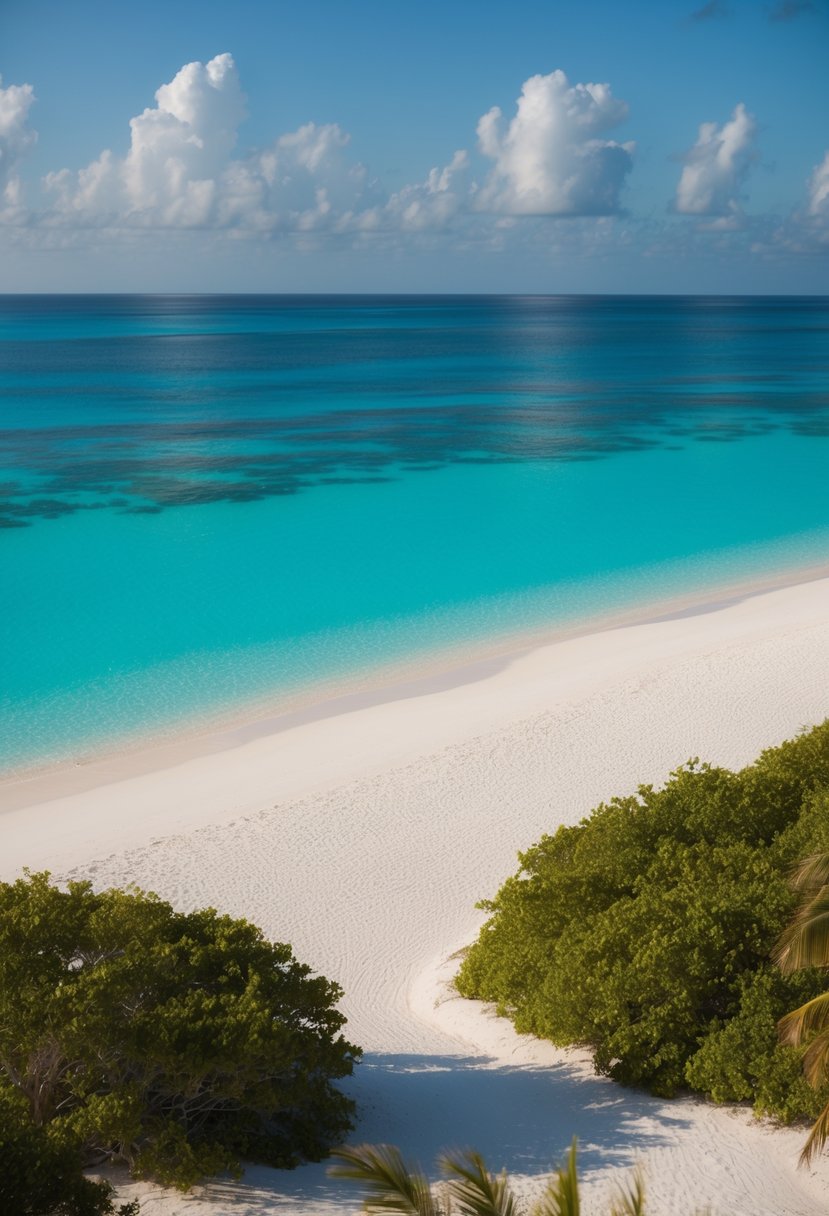 A secluded beach with pristine white sand and crystal-clear turquoise waters at The Ocean Club, A Four Seasons Resort in the Bahamas