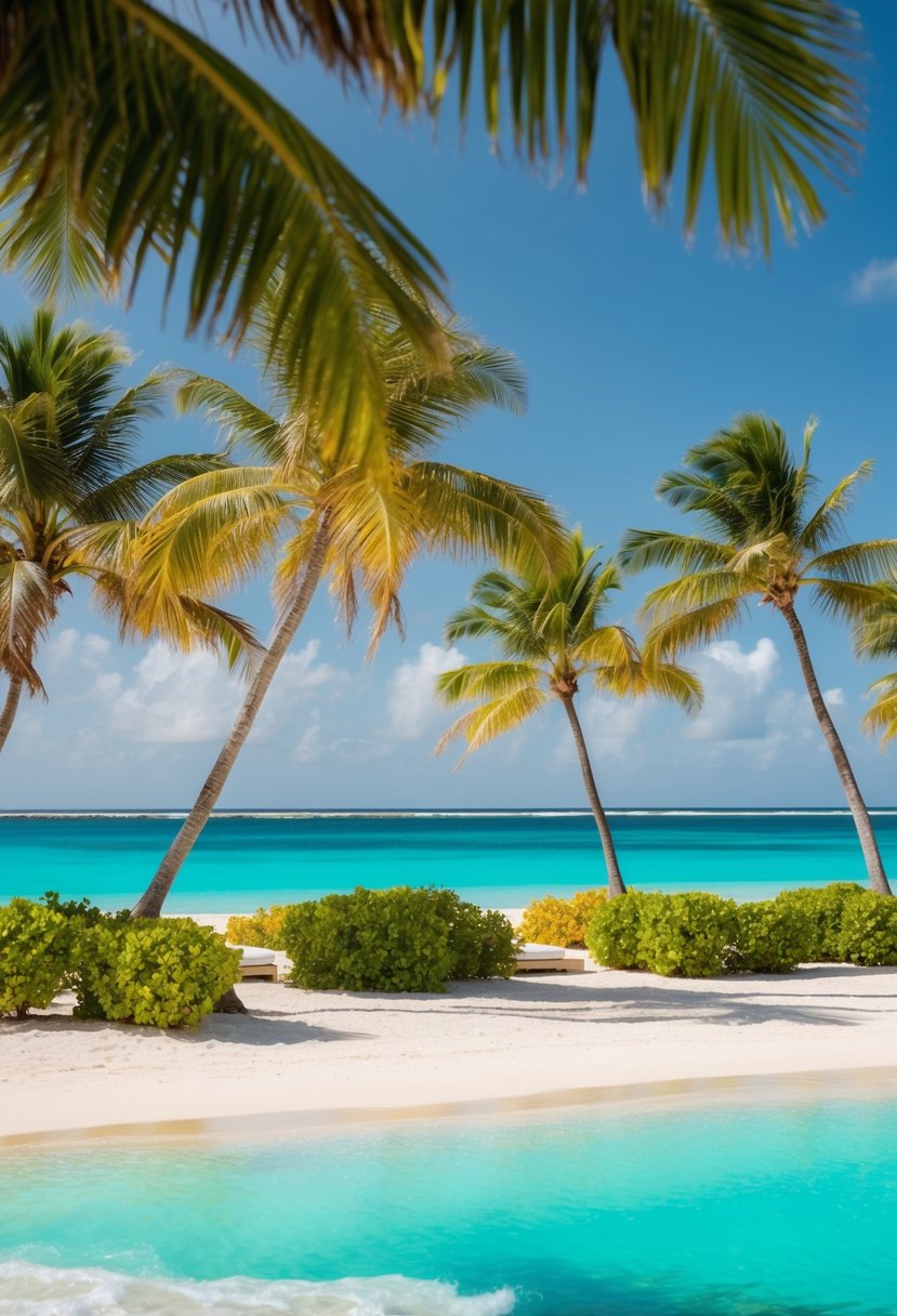 A luxurious beachfront resort in Barbados, with palm trees, white sandy beaches, and crystal-clear turquoise waters