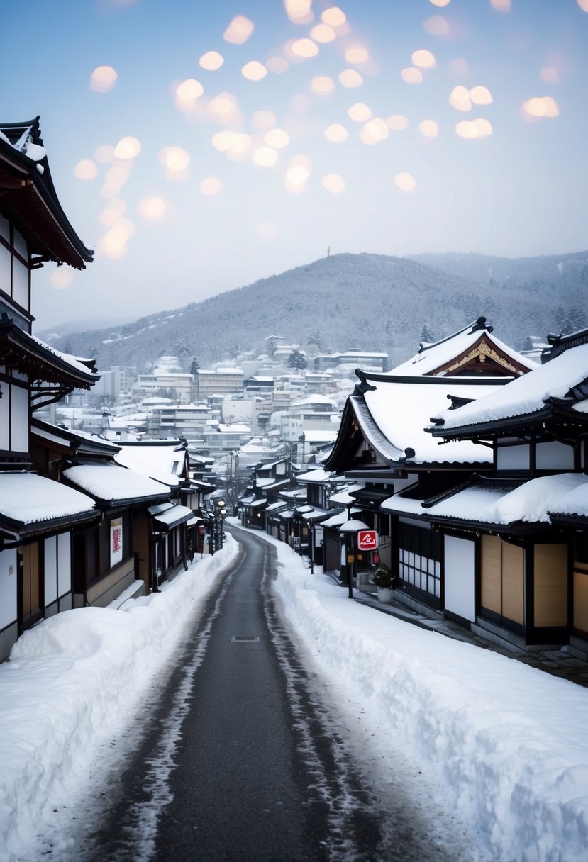 Snow-covered streets and traditional Japanese architecture in Sapporo, Japan