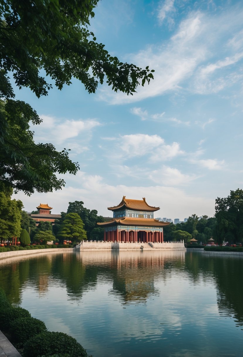The Summer Palace in Beijing, China, with its serene lake, traditional Chinese architecture, and lush gardens