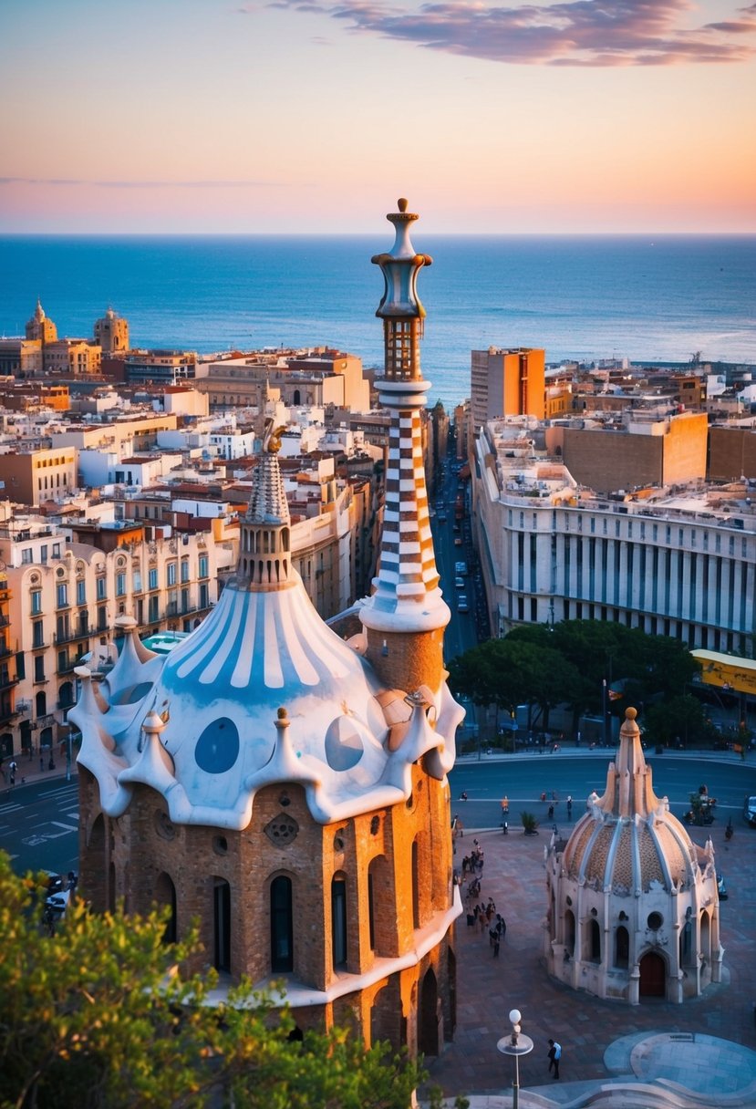A scenic view of Barcelona's iconic architecture and vibrant cityscape, with the Mediterranean Sea in the background