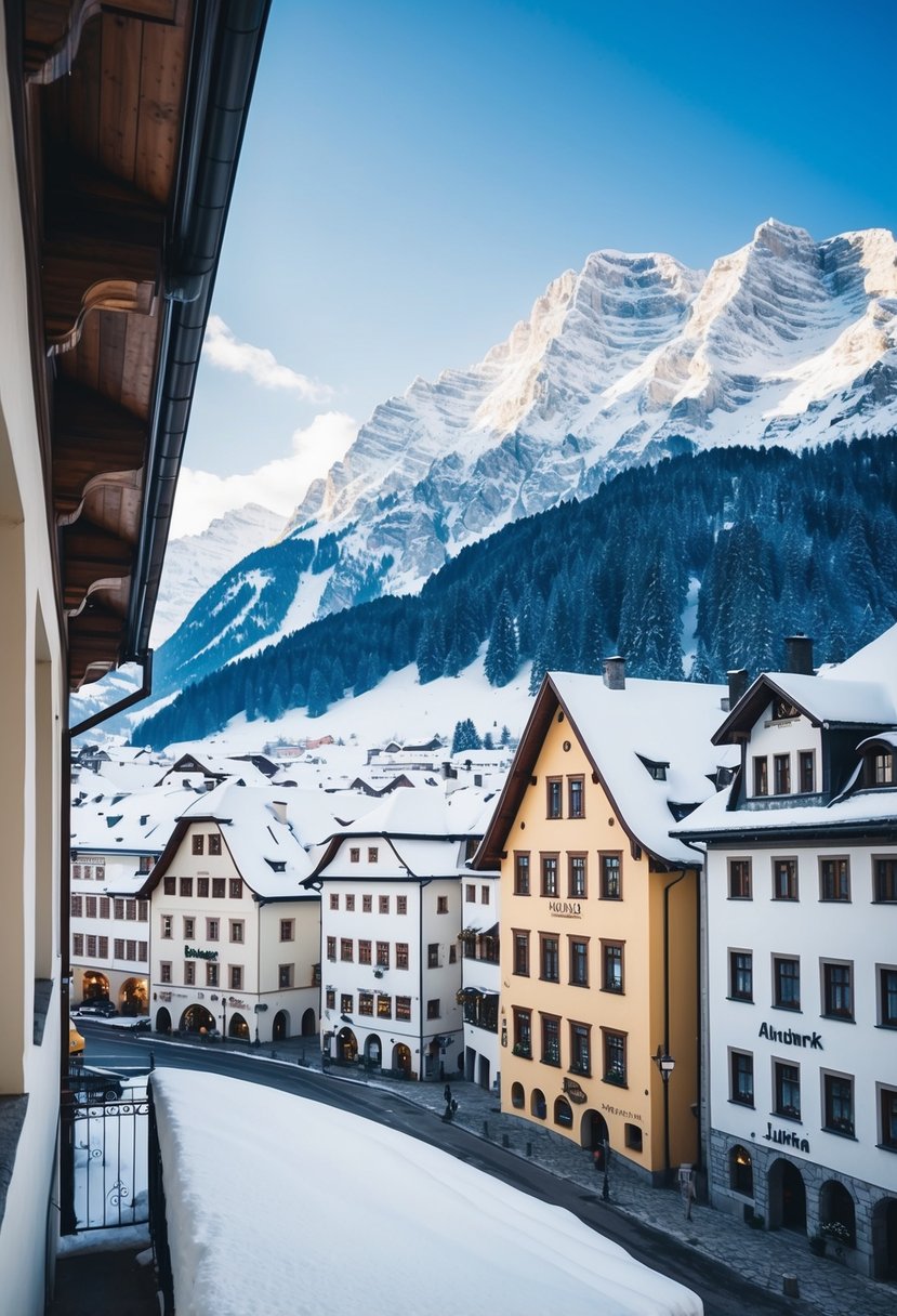 Snow-covered Innsbruck, Austria with charming alpine architecture and majestic mountains in the background
