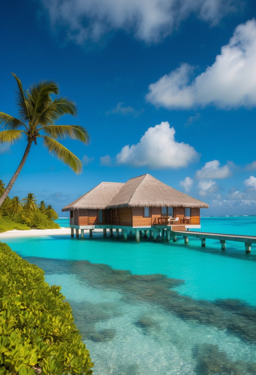 A luxurious overwater bungalow on Royal Davui Island Resort, surrounded by crystal-clear turquoise waters and lush tropical greenery