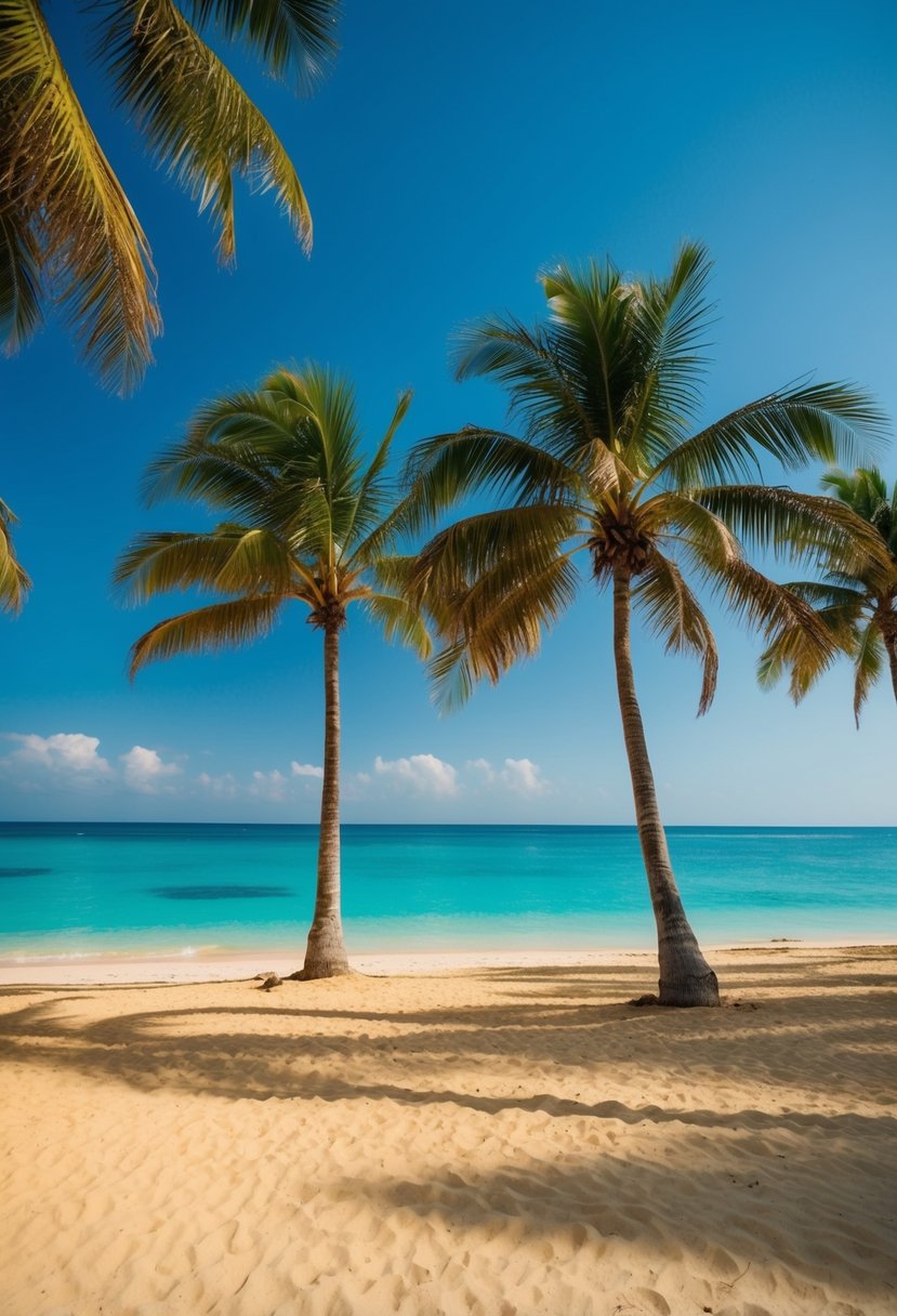 Golden sand, palm trees, and clear blue waters at Ada Foah Beaches, Ghana