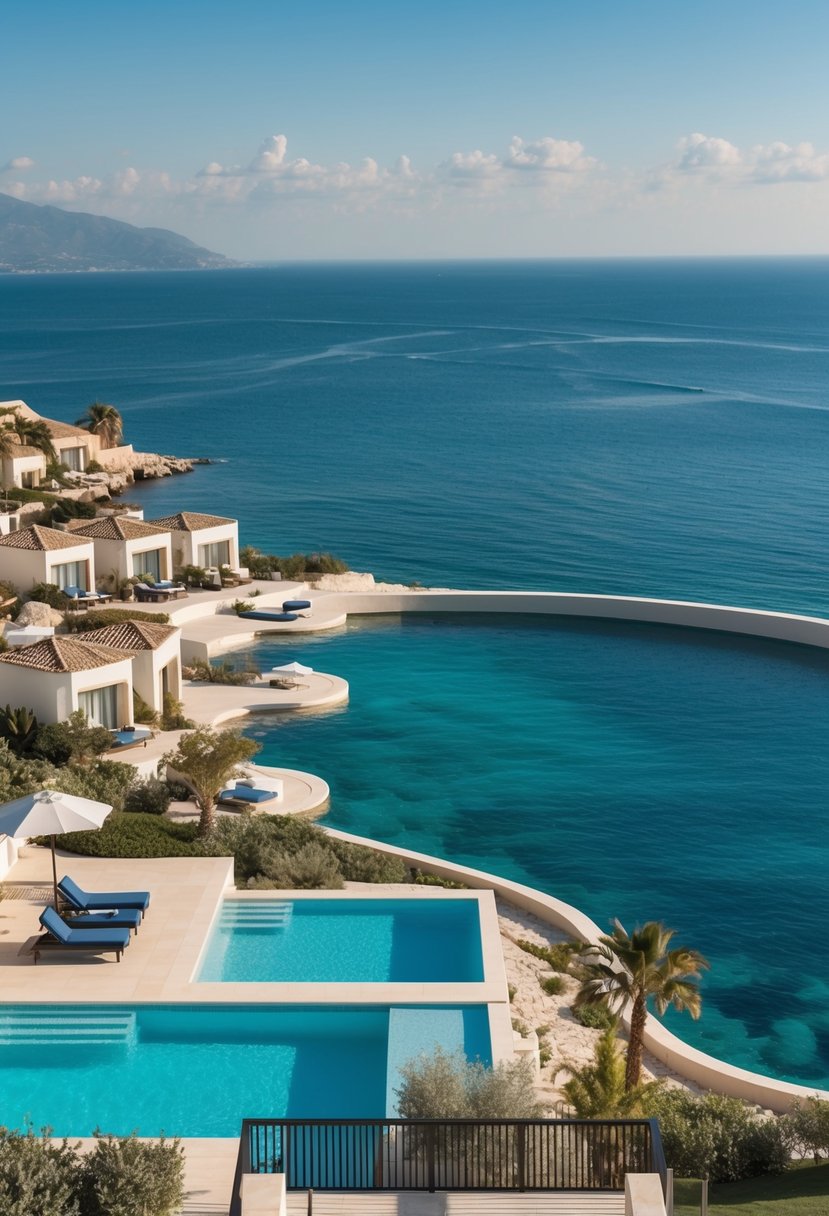 A seaside resort with luxury villas, infinity pools, and stunning views of the Mediterranean Sea