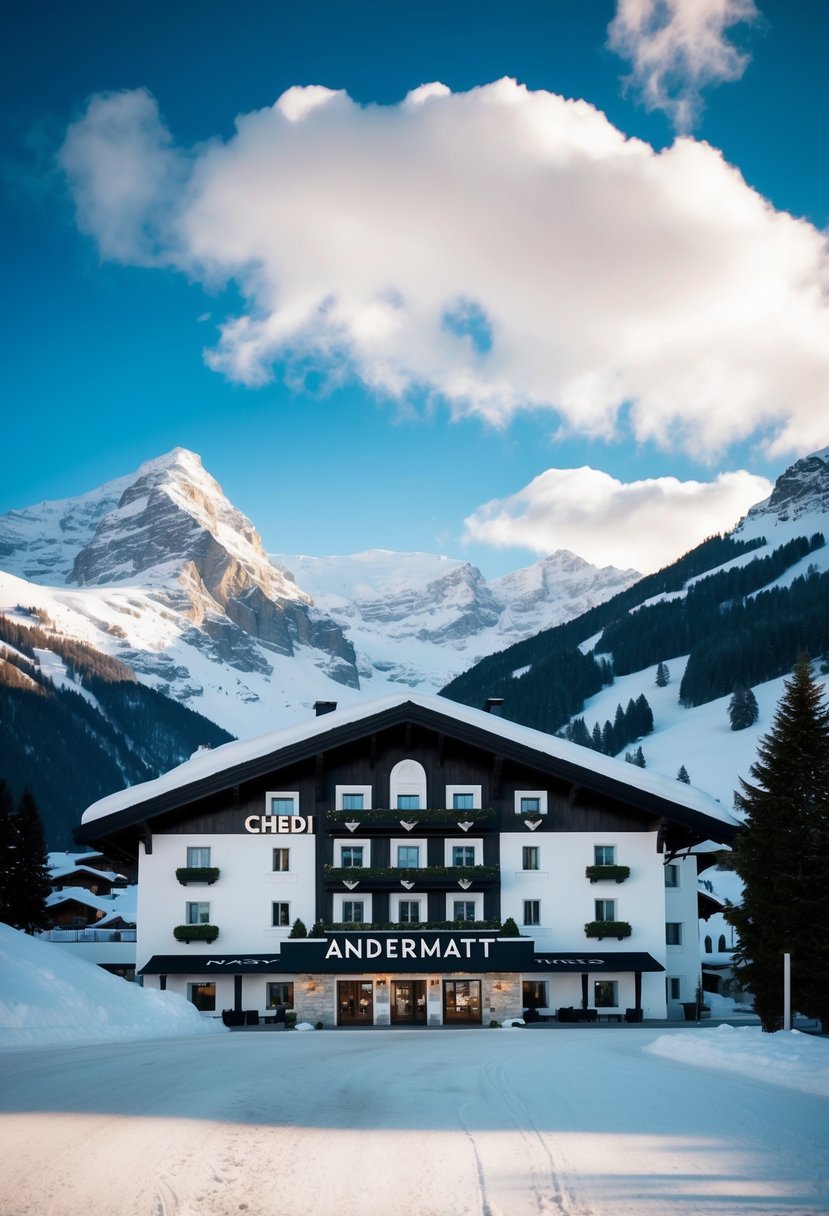 The Chedi Andermatt: A luxurious hotel nestled in the Swiss Alps, surrounded by snow-capped mountains and pristine alpine landscapes
