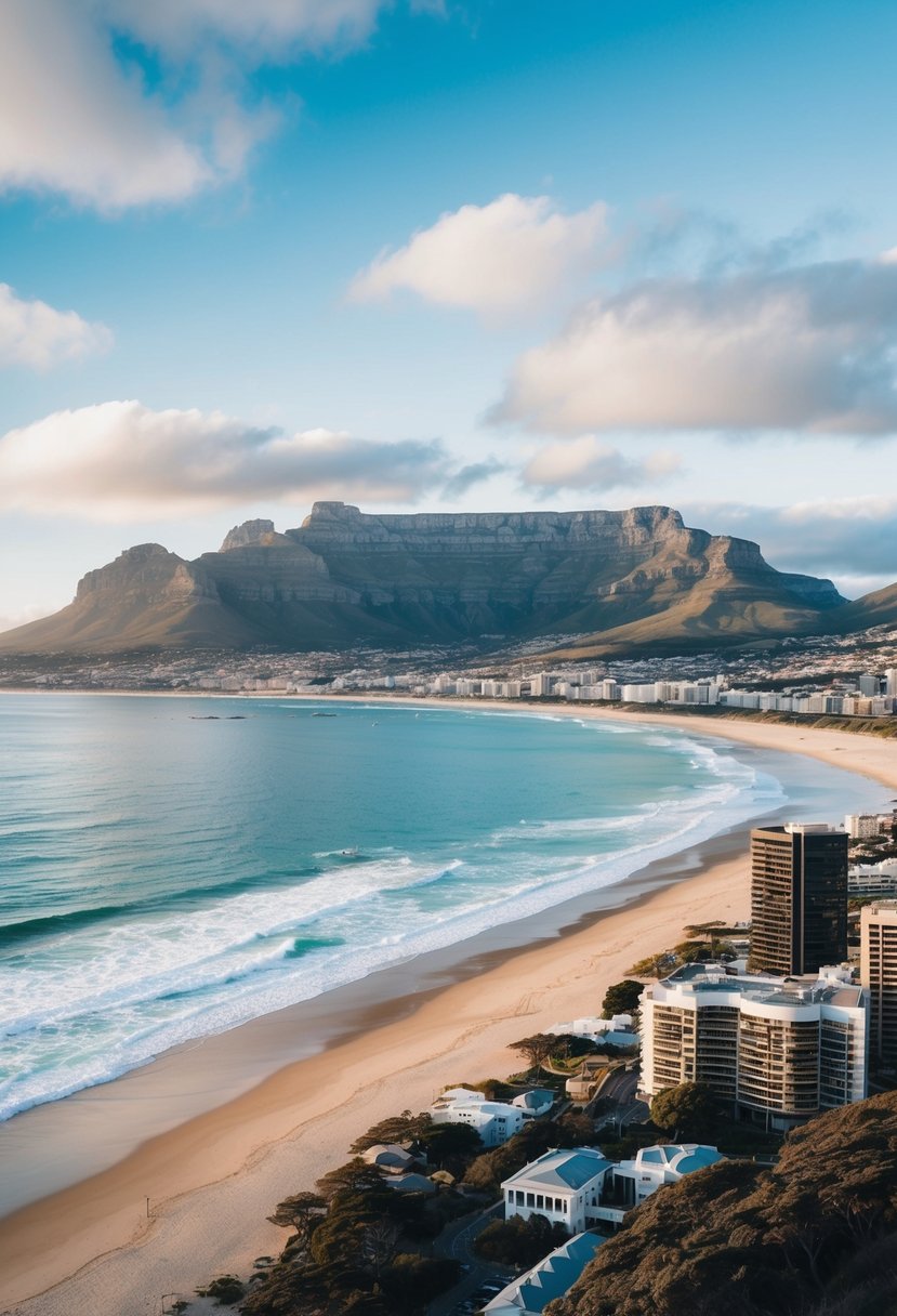 A panoramic view of Cape Town's Table Mountain and pristine beaches in December
