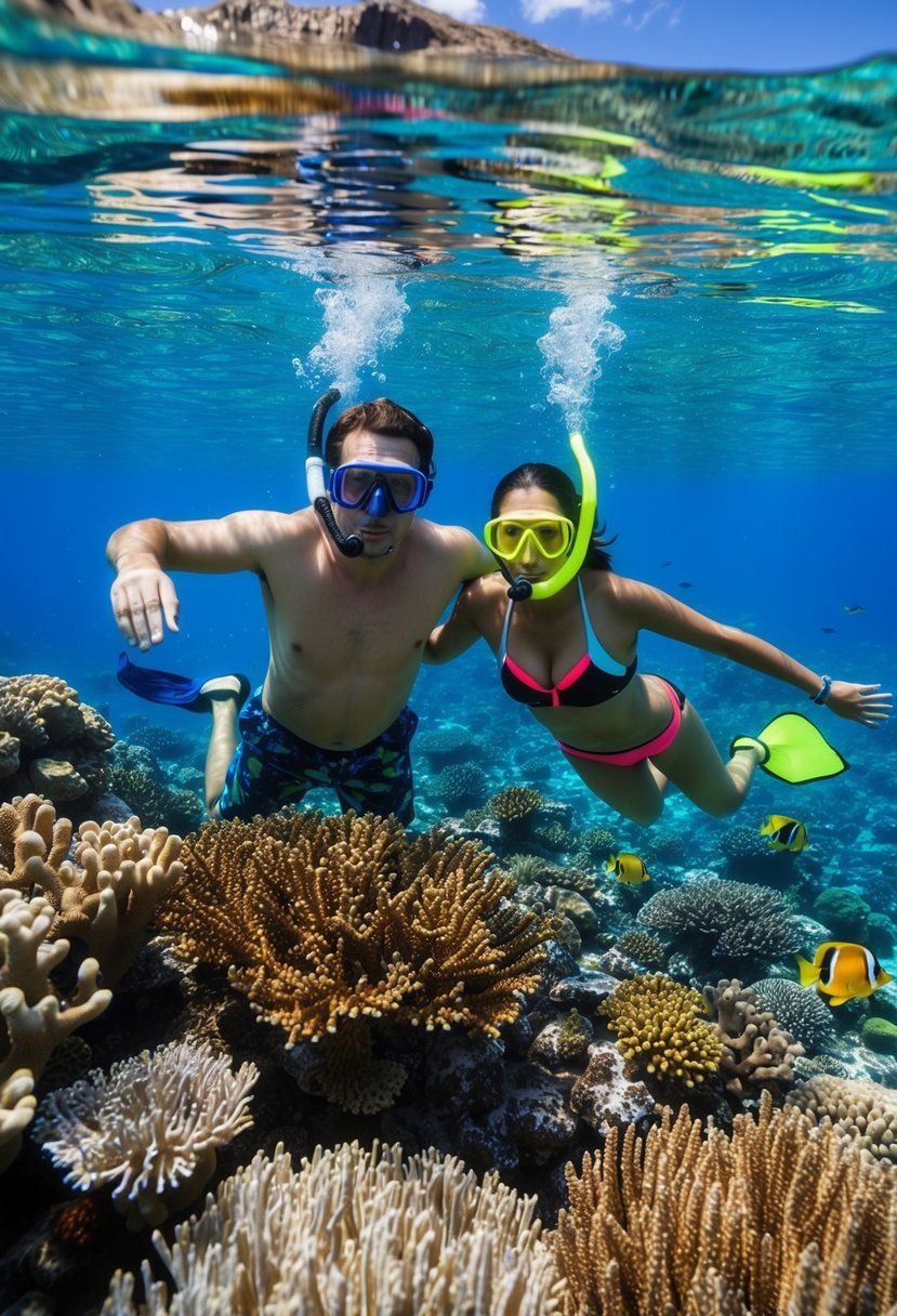 A couple snorkeling among vibrant coral reefs in Komodo National Park