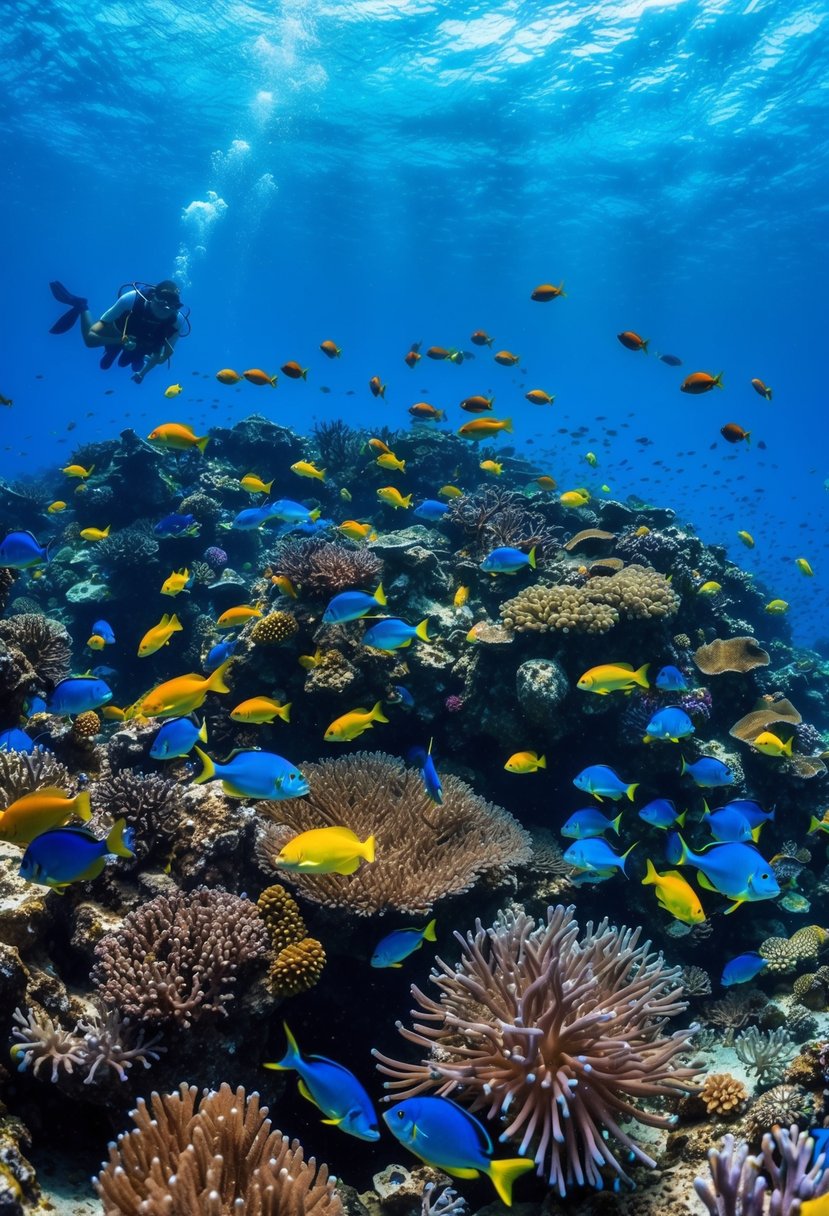 Vibrant coral reefs teeming with colorful fish and crystal-clear waters in Raja Ampat, Indonesia's Underwater Paradise