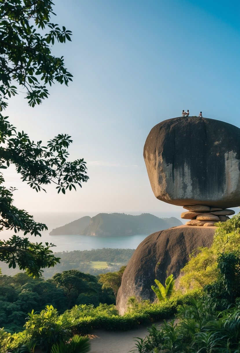 A serene view of Ella Rock, with lush greenery and a clear blue sky, overlooking a tranquil landscape, ideal for honeymooners in Sri Lanka