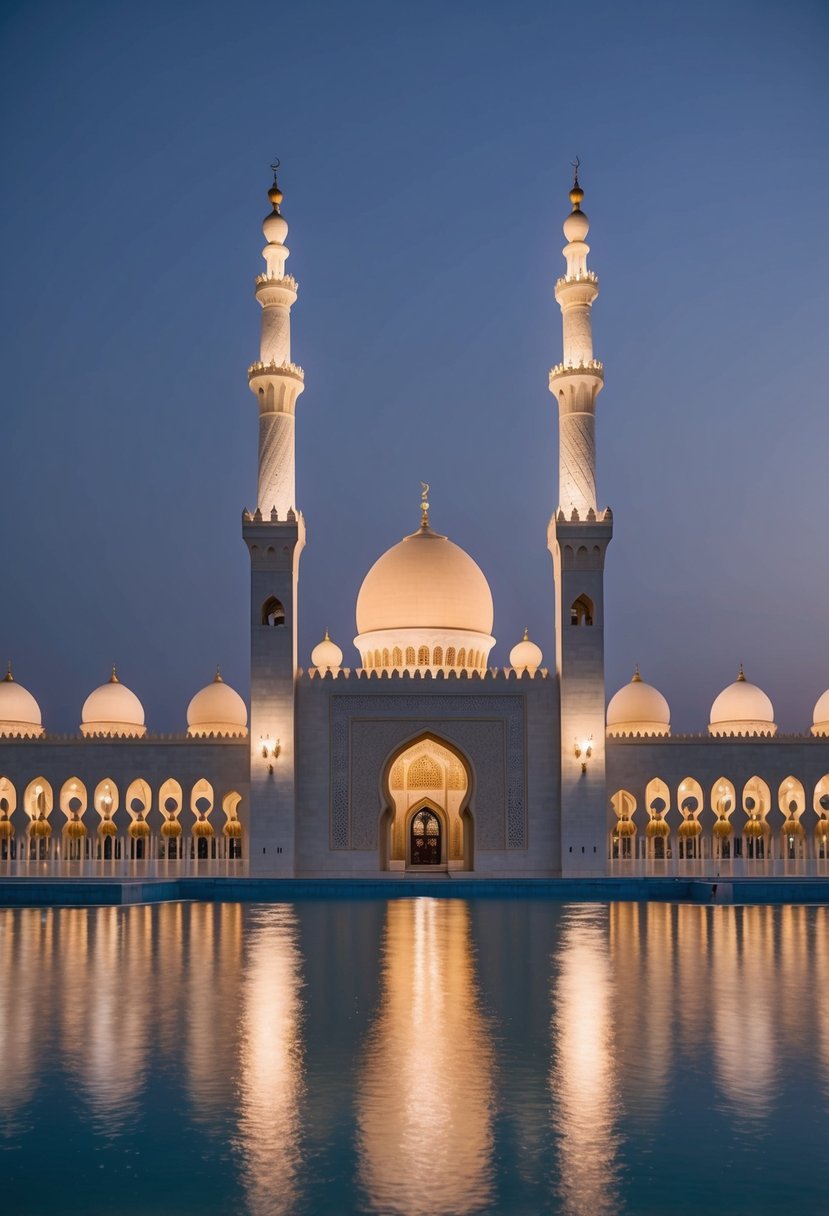 A serene evening at Haram honeymoon destinations in Makkah, with softly glowing lights and a peaceful atmosphere
