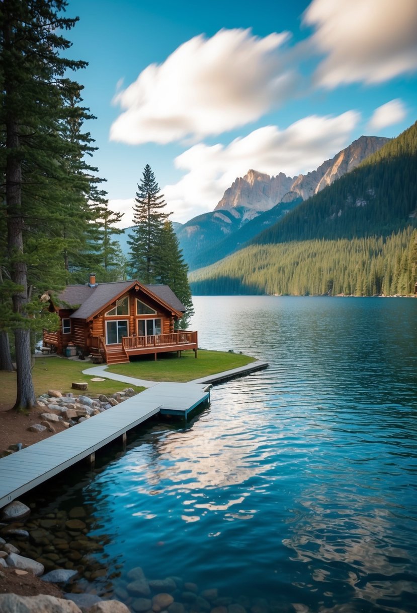A cozy cabin nestled among the trees by the serene waters of Lake Placid, with a private dock and stunning mountain views