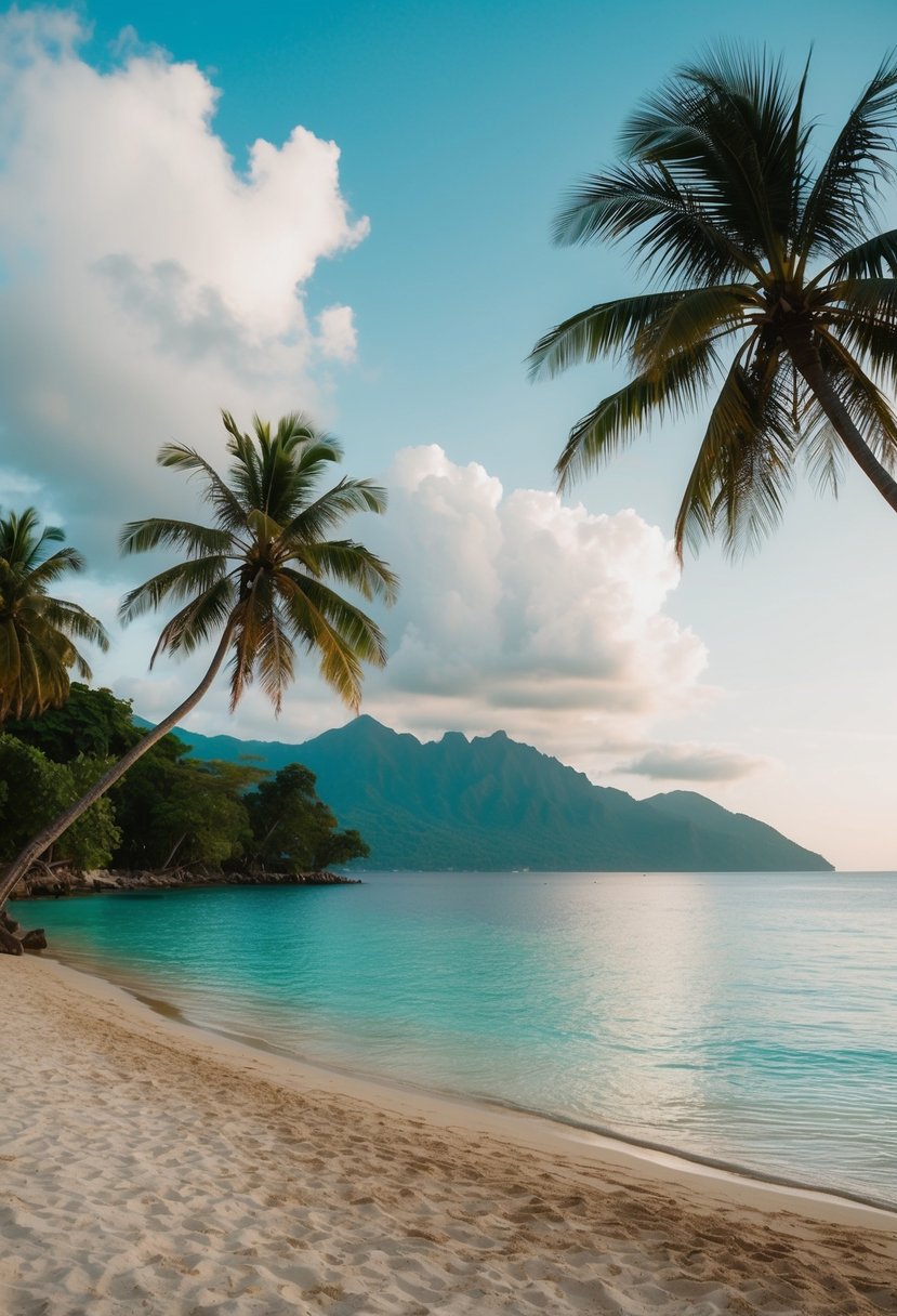 A serene beach with palm trees and crystal-clear waters in Dumaguete, Negros Oriental, Philippines