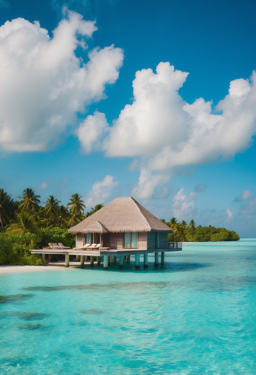 A secluded overwater villa at Baros Maldives, surrounded by crystal-clear turquoise waters and lush tropical greenery
