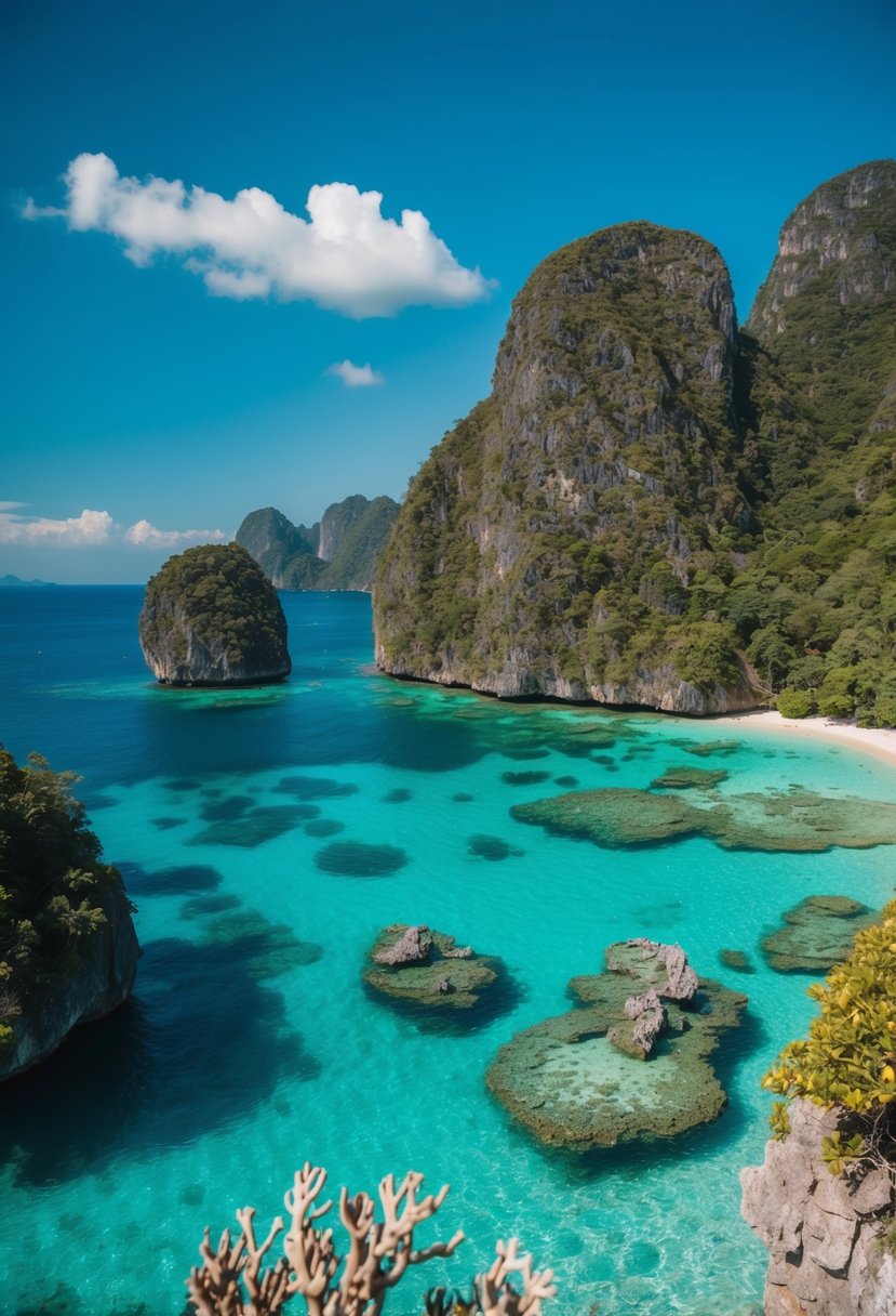 Crystal clear waters surround vibrant coral reefs at Koh Tao's top diving spots, creating a picturesque honeymoon destination in Thailand