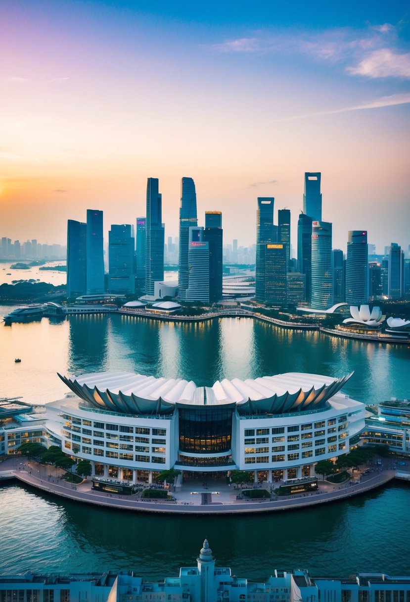 The iconic Esplanade Theatres overlook the stunning Marina Bay, with the city's skyline in the background, making it a perfect spot for honeymooners in Singapore