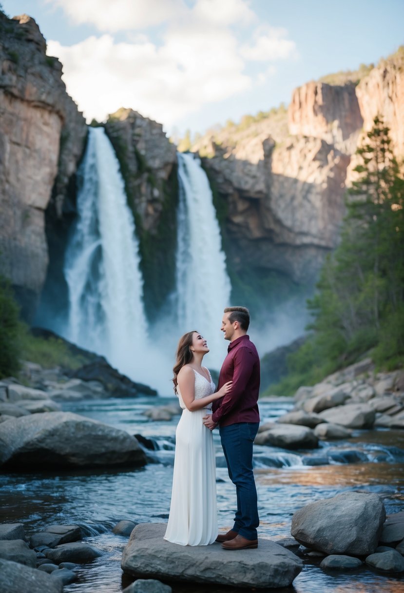 A couple stands in awe at Ruby Falls, surrounded by majestic rock formations and the gentle sound of rushing water