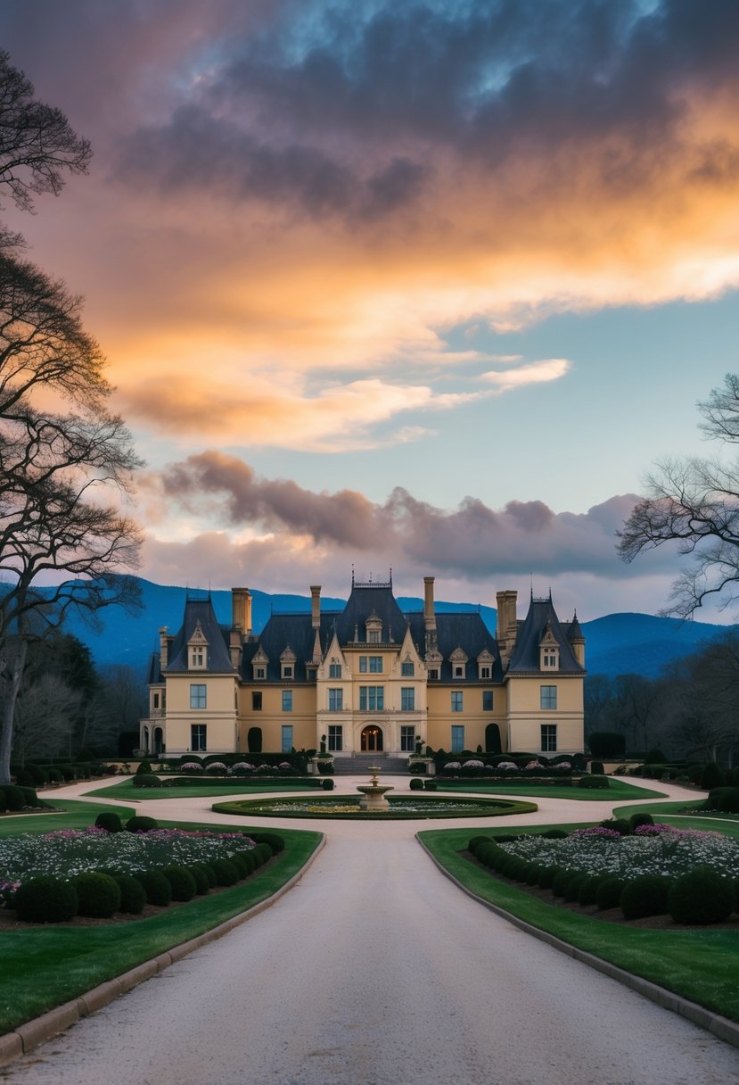 The Biltmore Estate in North Carolina, surrounded by lush gardens and rolling hills, is the perfect romantic setting for a March honeymoon in the USA
