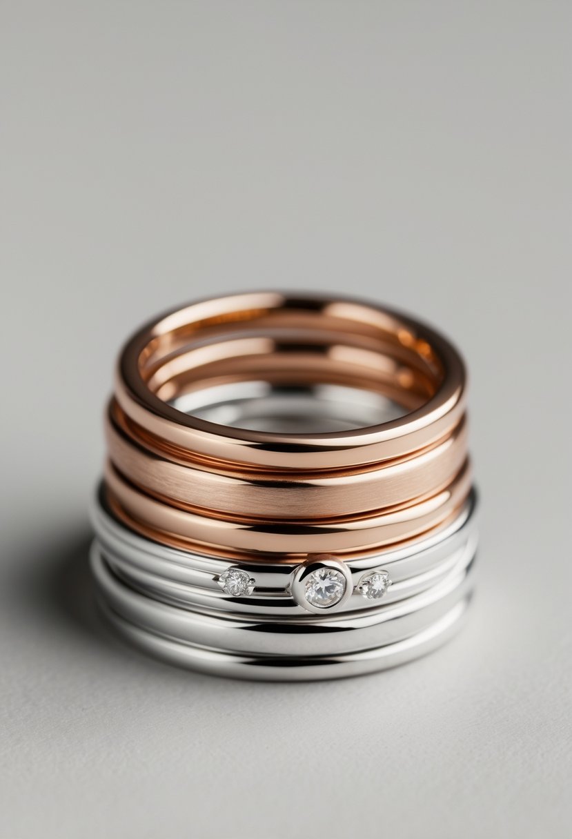 A set of elegant stacking rings arranged neatly on a neutral background.