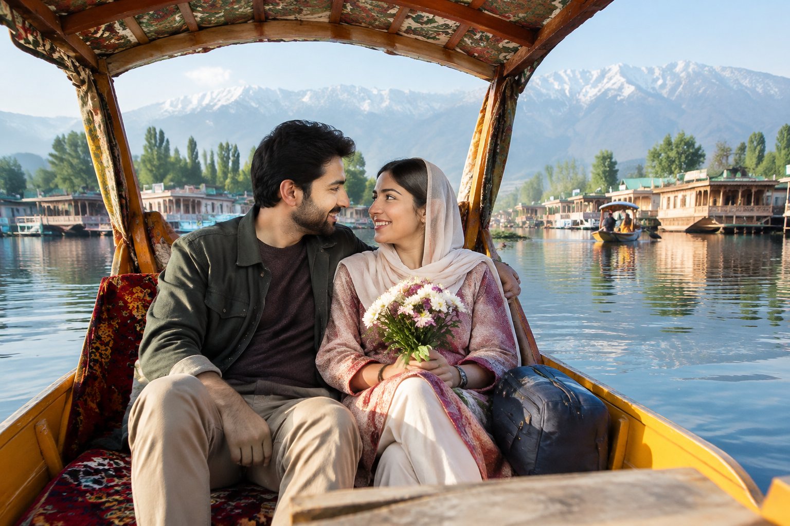 A couple shares a shikara ride on Dal Lake in Srinagar.