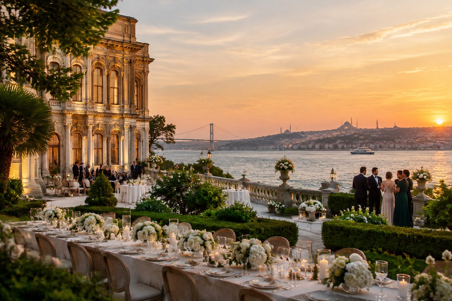 A wedding reception beside the Bosphorus in Istanbul.