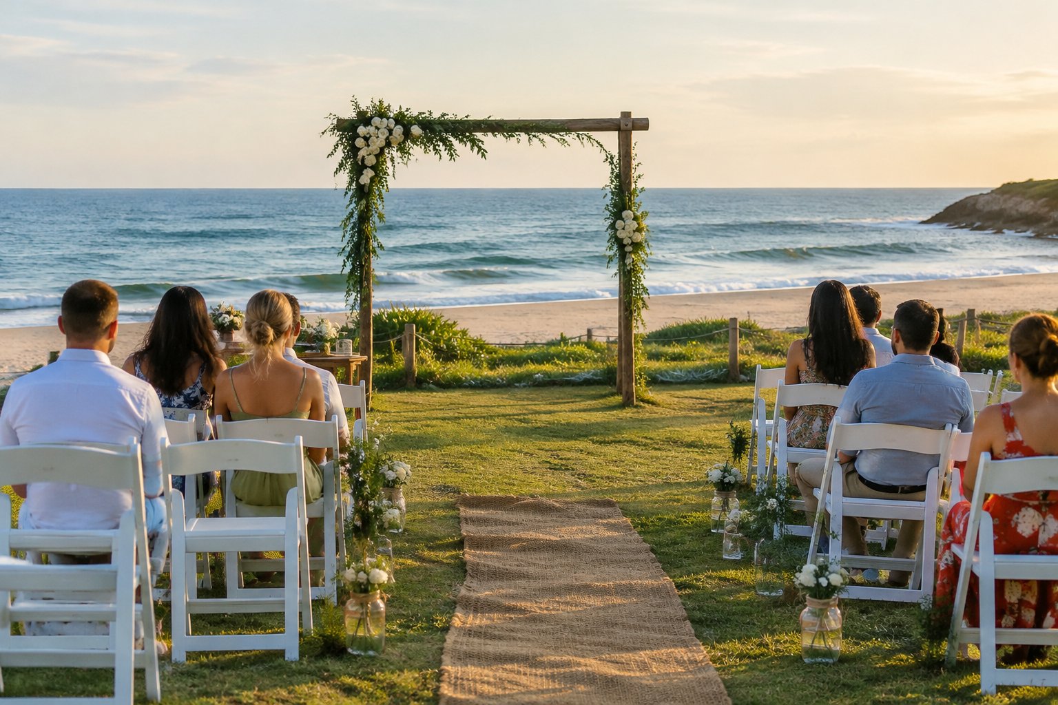 A simple wedding ceremony setup beside the beach.