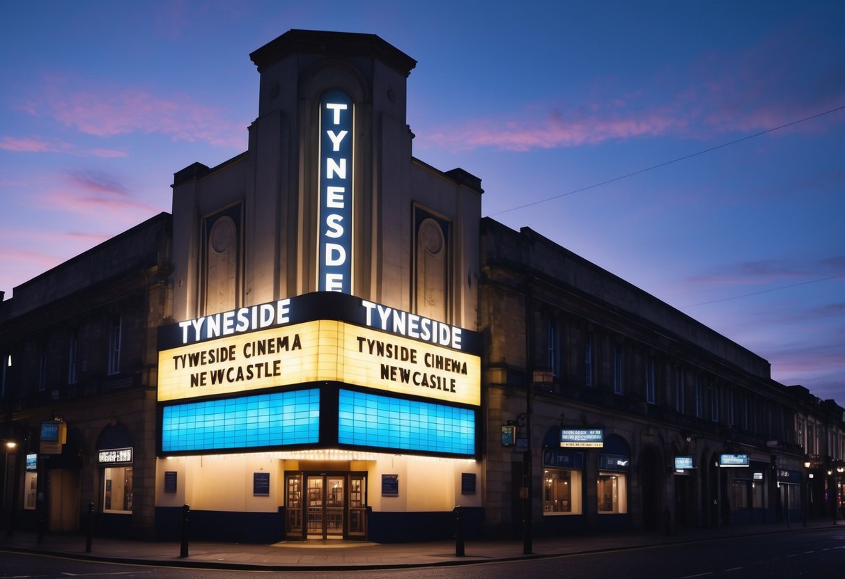 The Tyneside Cinema marquee glows against the twilight sky, inviting passersby to see a film on a date night in Newcastle