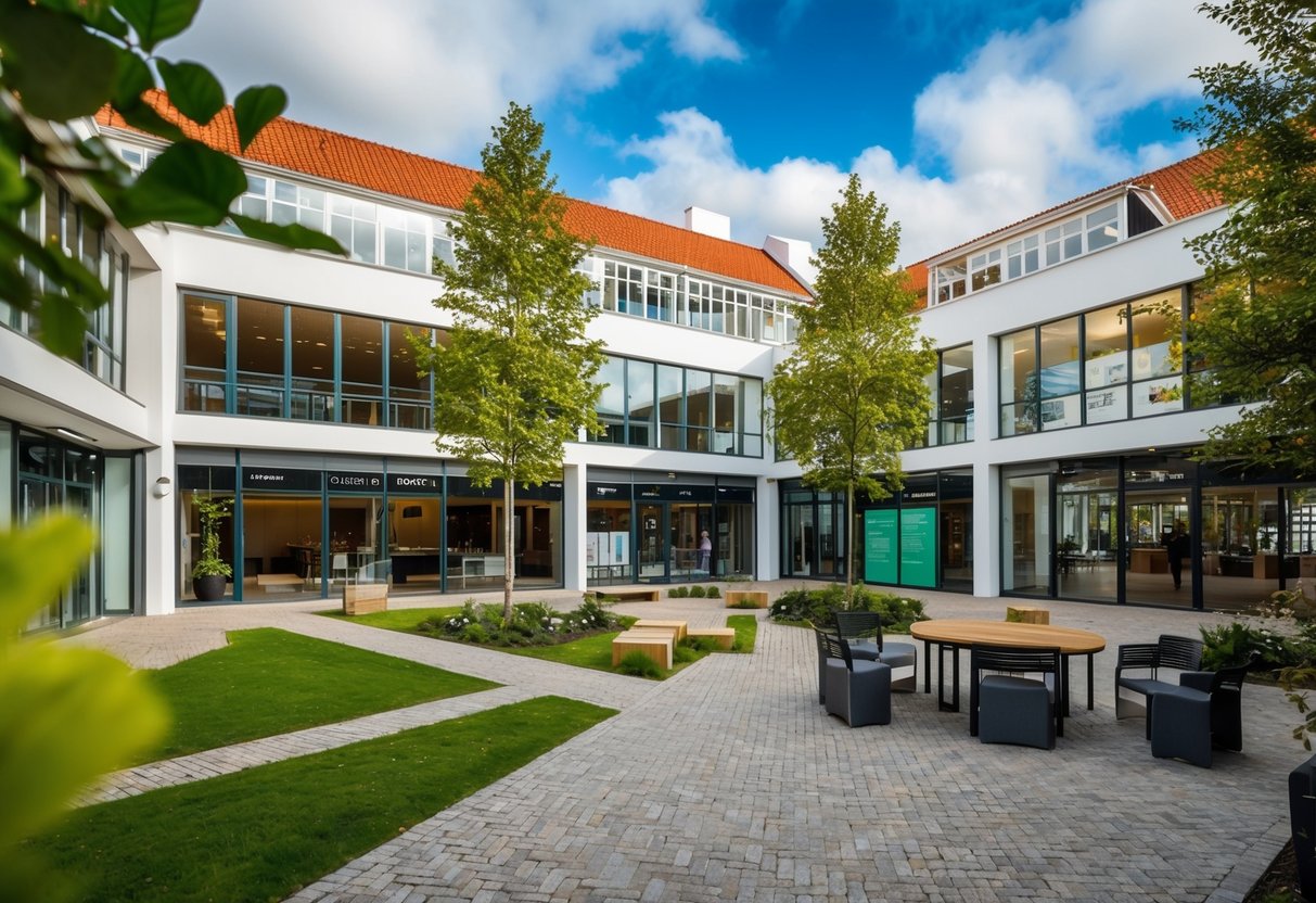 A vibrant cultural center with art galleries, performance spaces, and outdoor courtyards in Aarhus, Denmark