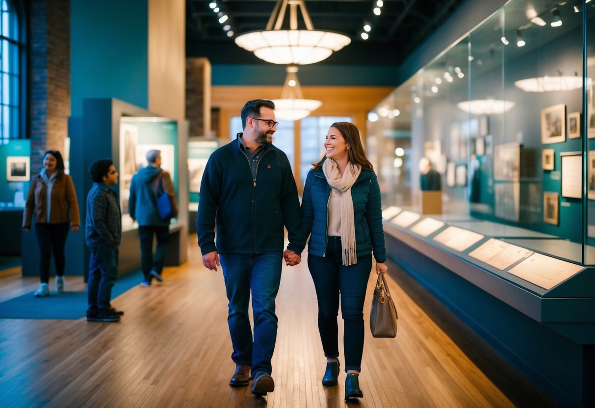 A couple strolls through the Washington State History Museum in Tacoma, admiring exhibits and enjoying each other's company